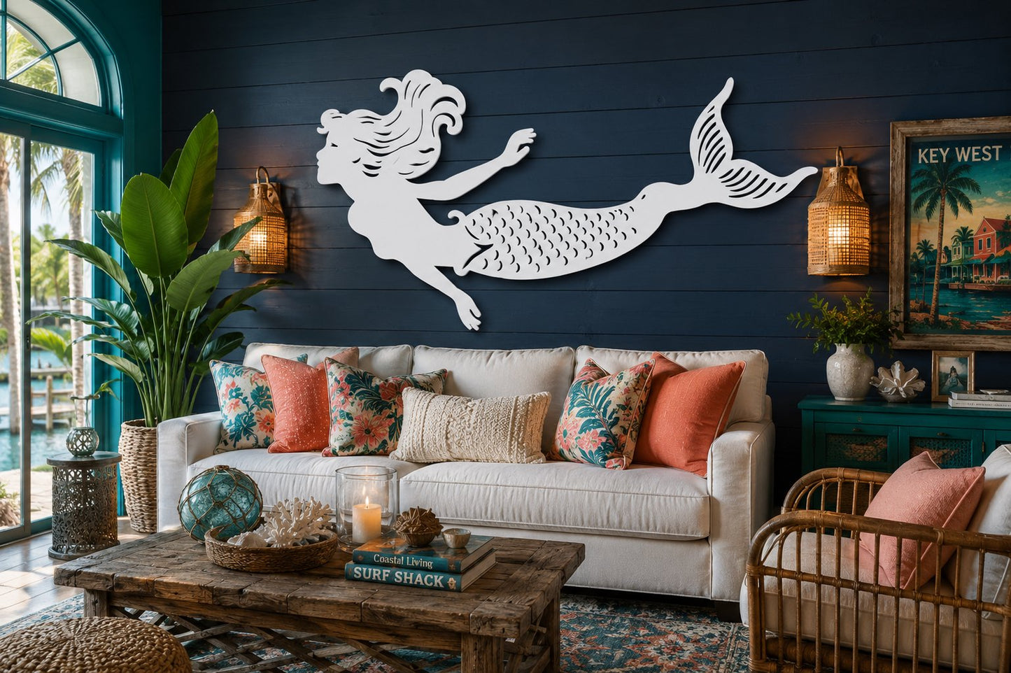 Coastal Mermaid Wall Décor for Indoor/Outdoor Use – Weatherproof PVC Beach House Accent