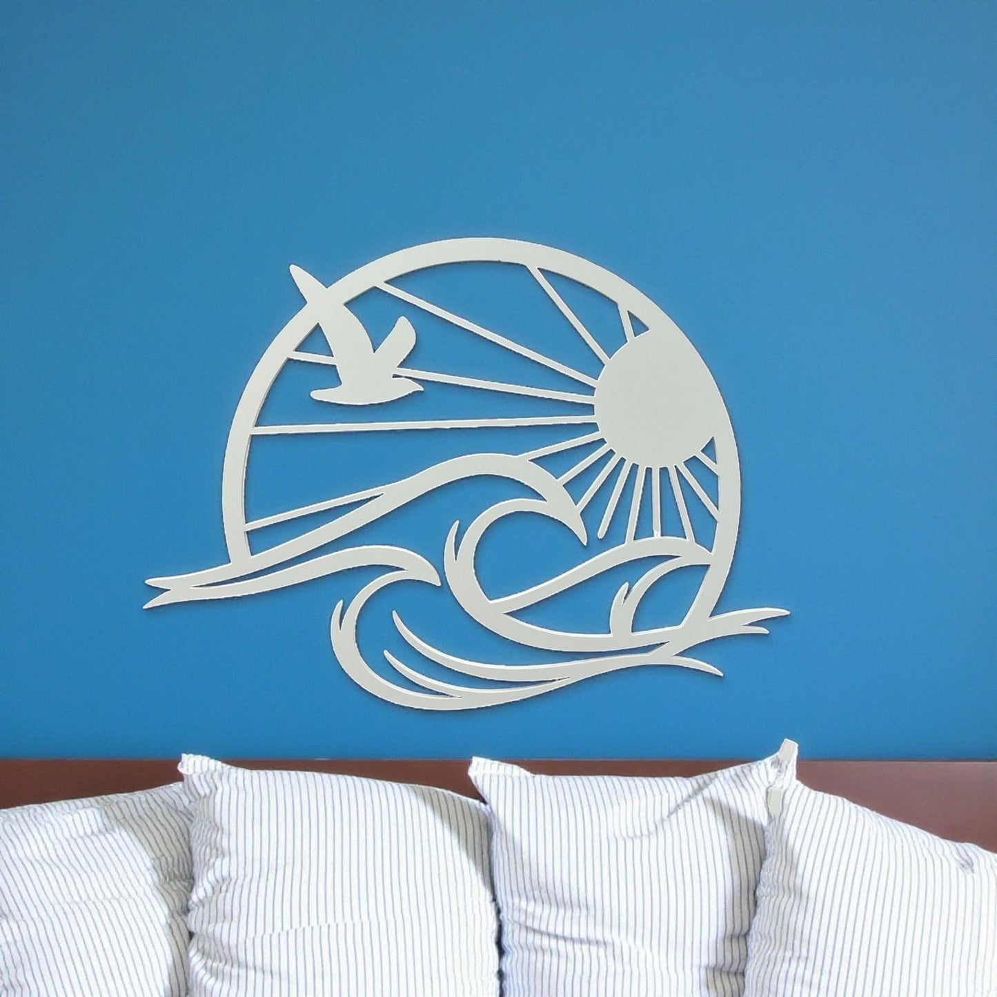Sun & Waves Coastal Wall Art, PVC Beach House Sign, Seagull Ocean Decor