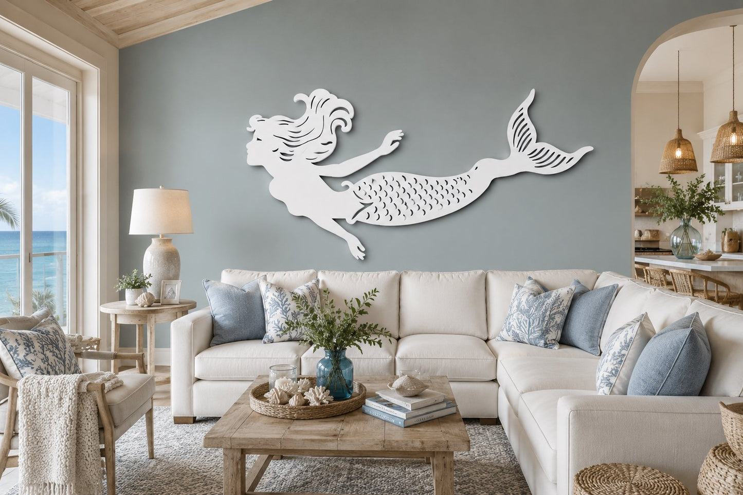Coastal Mermaid Wall Décor for Indoor/Outdoor Use – Weatherproof PVC Beach House Accent