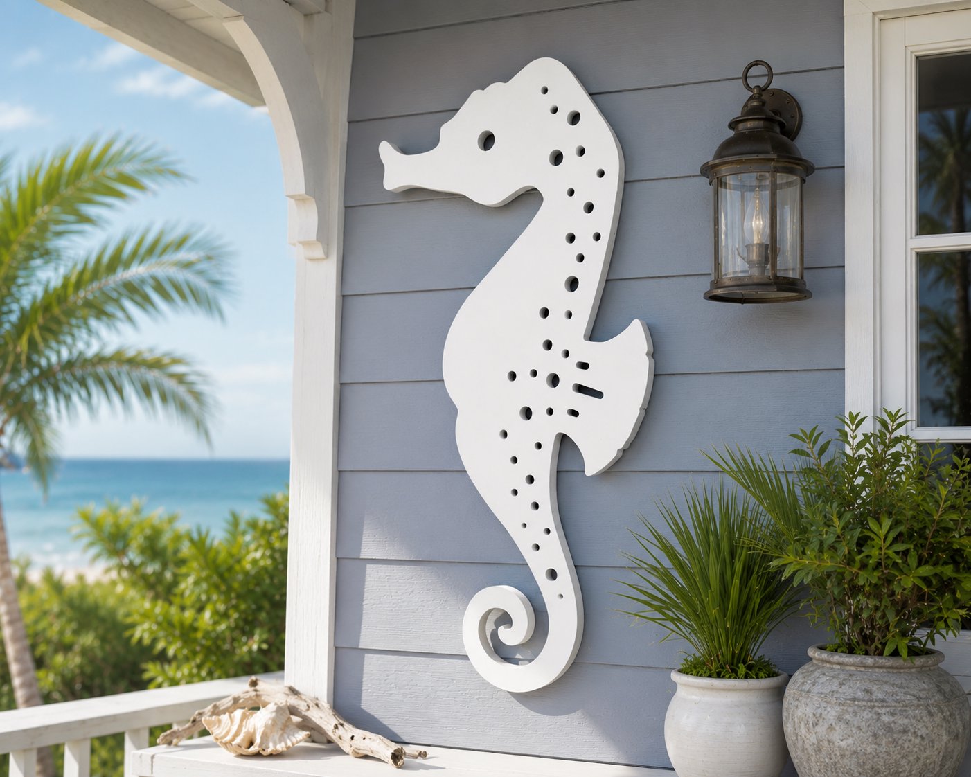 Outdoor Seahorse Wall Art – Coastal Beach House Nautical Sign – Weatherproof PVC Seahorse Decoration – Ocean Themed Marine Art