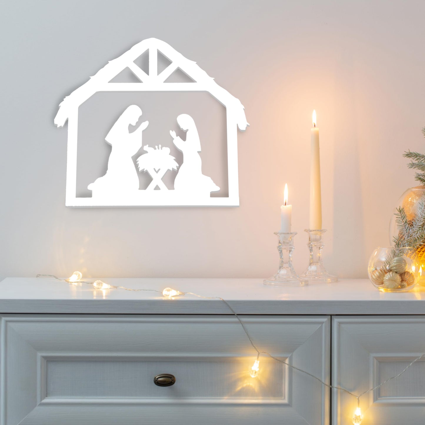 Outdoor Nativity Scene, Mary, Joseph, and Baby Jesus in Manger, PVC, No Assembly, Holy Family Made in USA