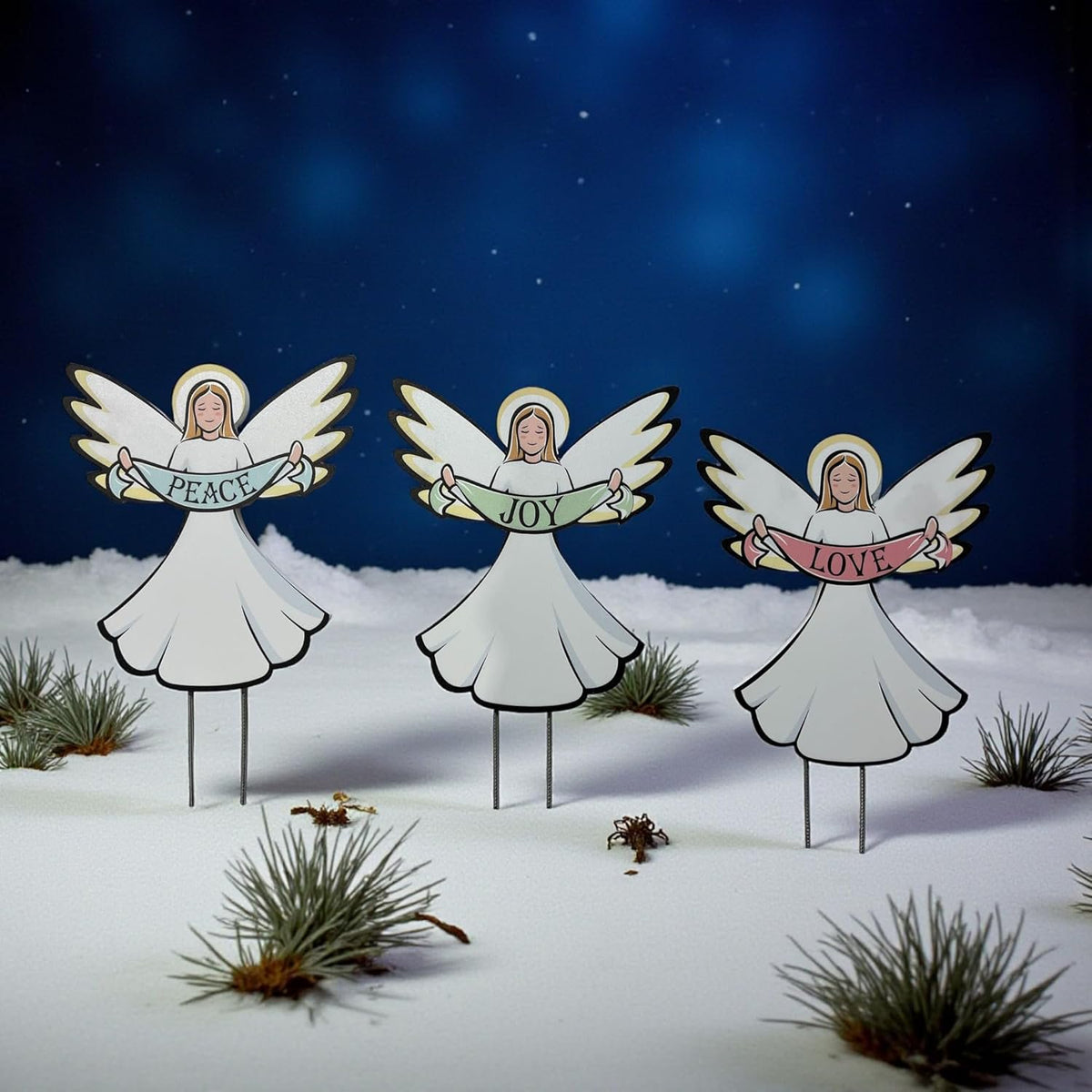 Christmas Angel Yard Signs Set of 3 - Outdoor PVC Christmas Decorations with Stakes, Holiday Decor