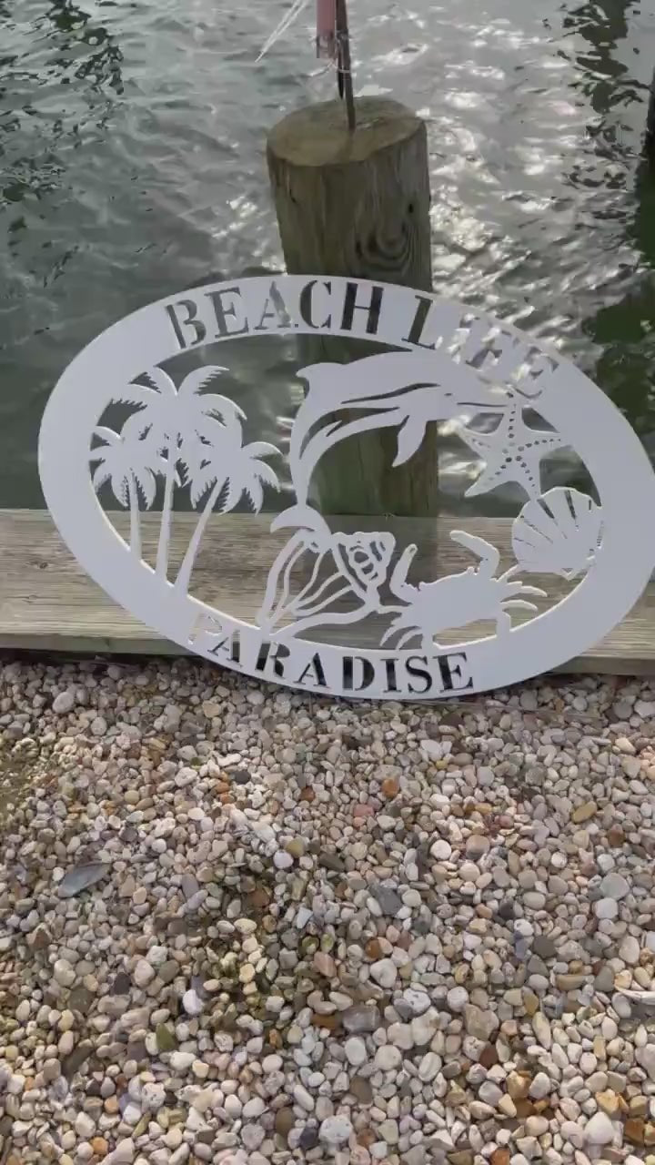Custom Beach House Sign: 36" Coastal PVC Wall Art