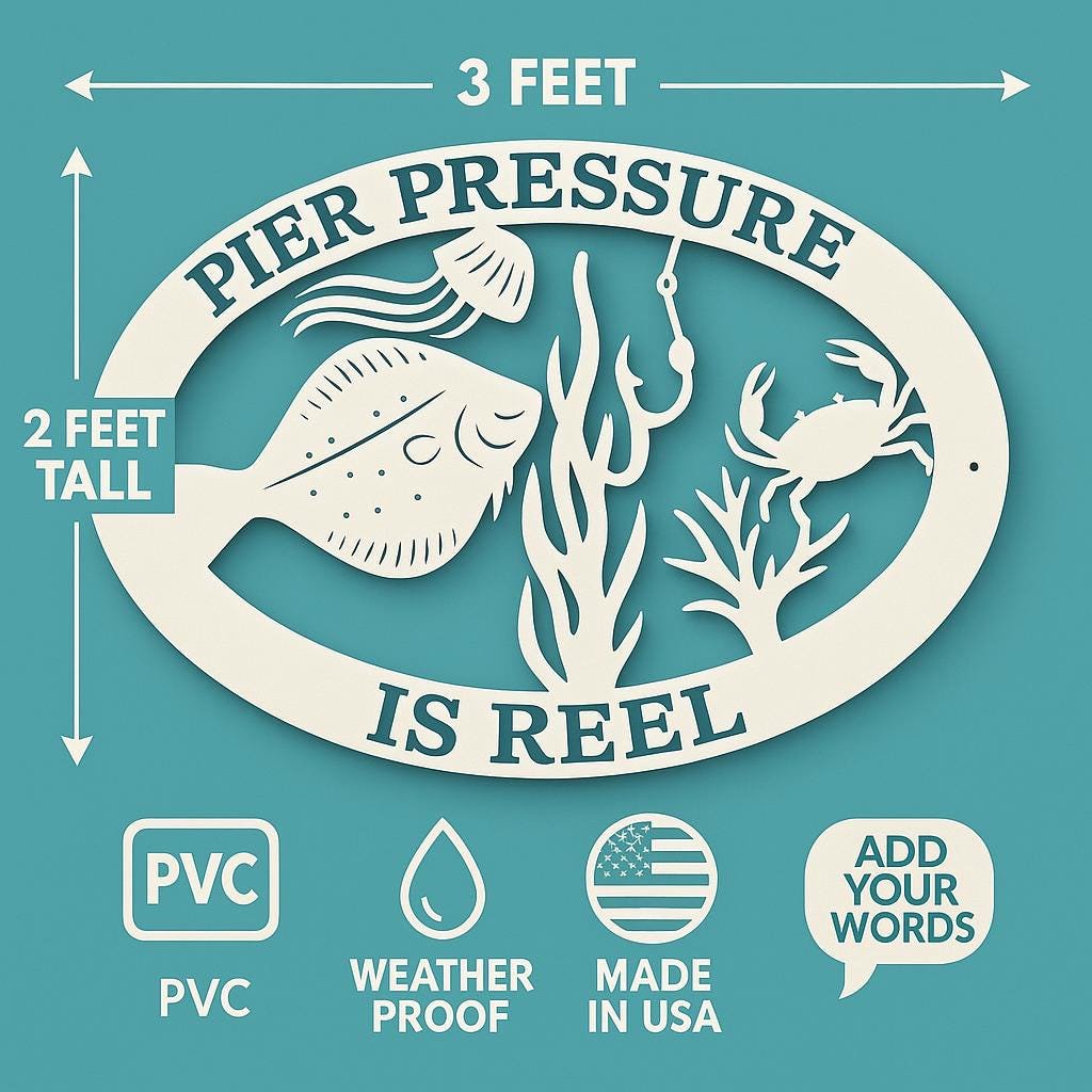 Pier Pressure is Reel Flounder Fishing Sign – PVC Coastal Outdoor Sign