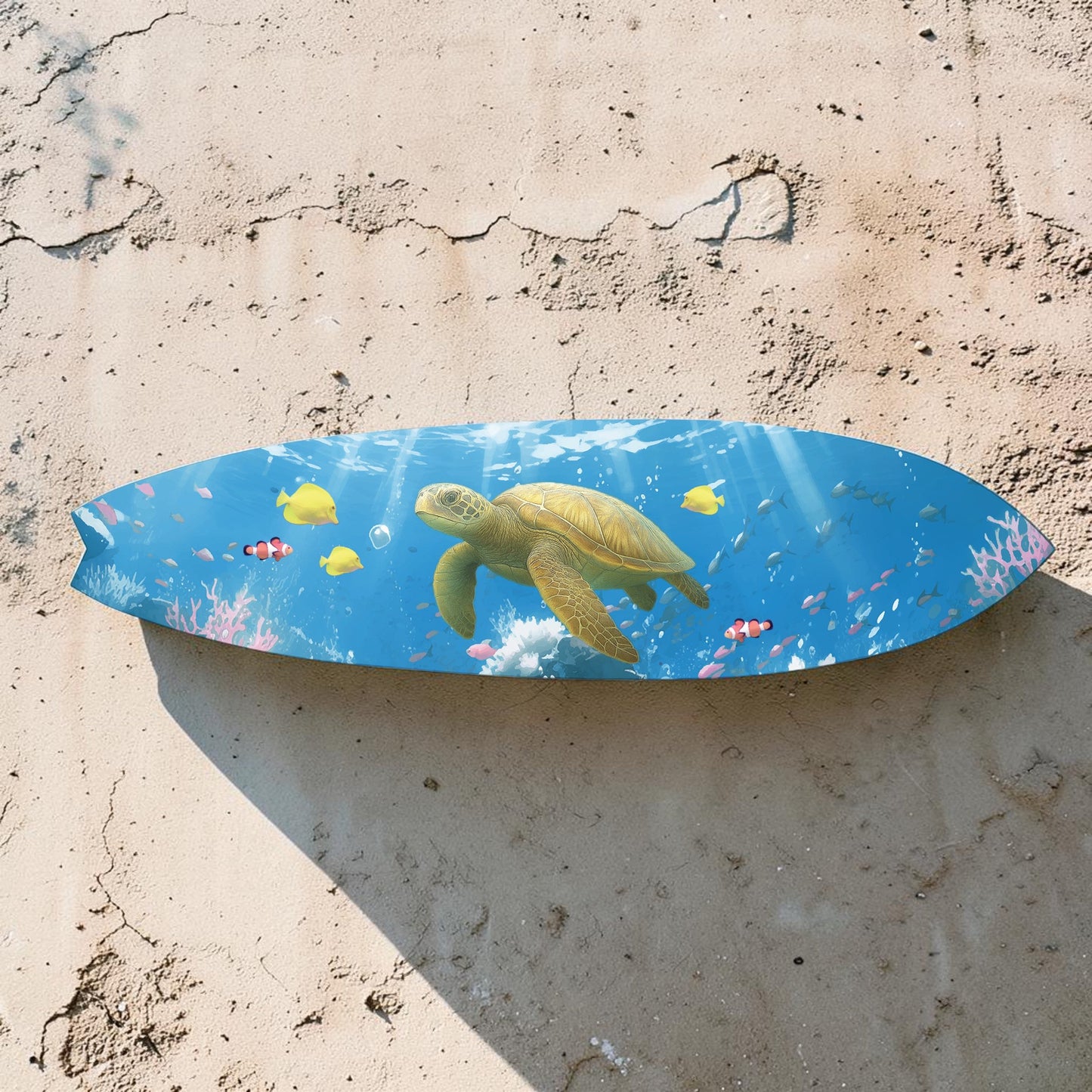 Sea Turtle Surfboard Wall Art | JennyGems | Horizontal Coastal Decor, Indoor Outdoor PVC