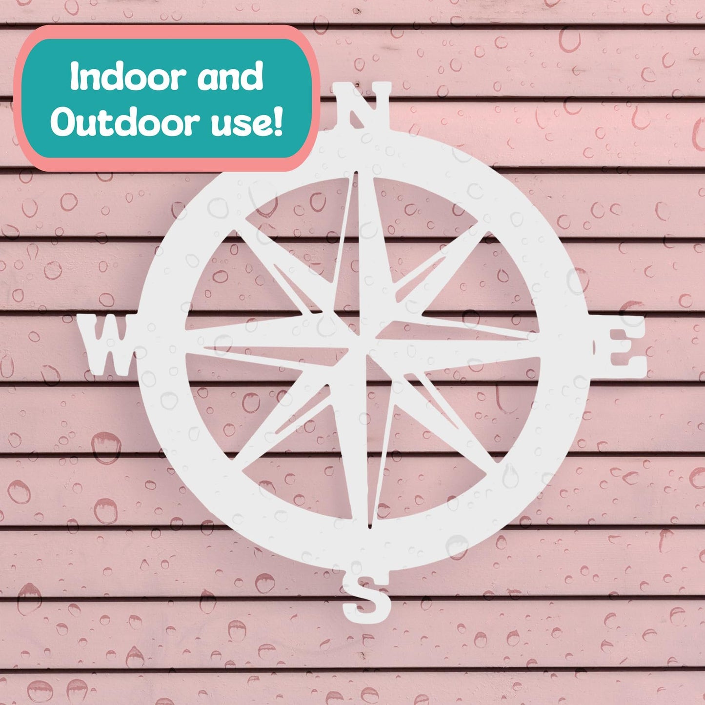 Nautical Compass Sign - Outdoor PVC Coastal Wall Art for Beach House, Garage, Shed - Compass Rose Wall Decor