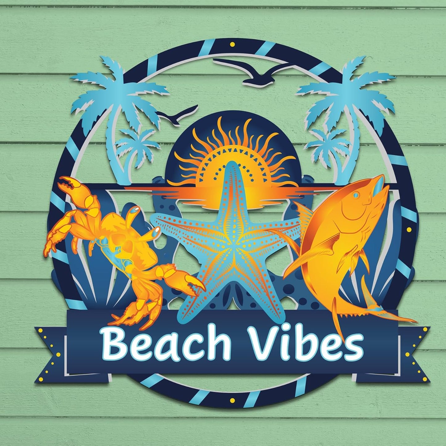 Outdoor Beach Vibes Wall Art, Beach House Sign, Coastal Decor Ocean Themed, PVC