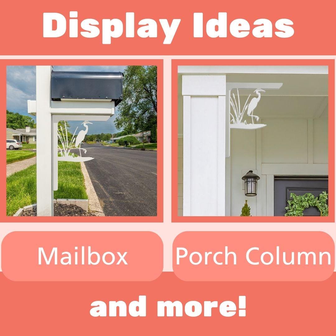 Heron Mailbox Bracket: Weather Resistant PVC Corner Porch Decor
