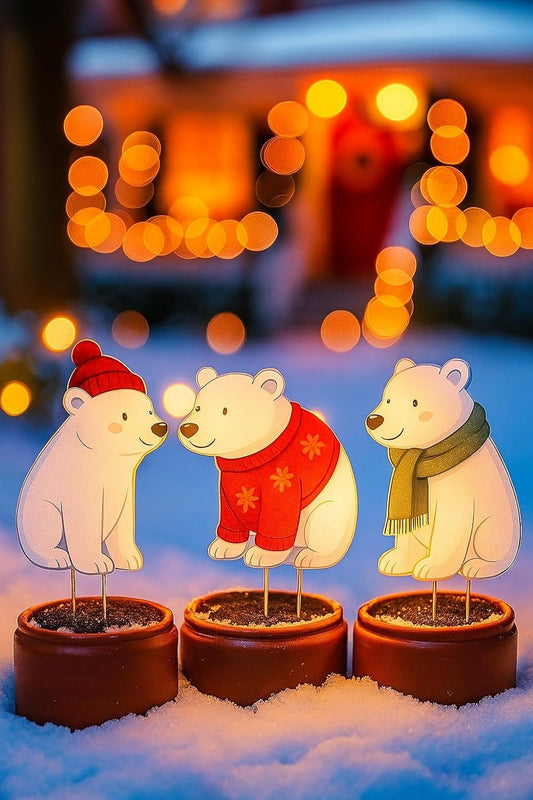 Polar Bear Yard Signs Set of 3 - Outdoor PVC Christmas Decorations with Stakes