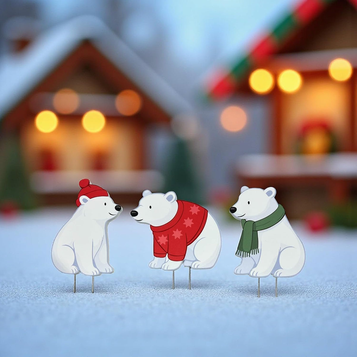 Polar Bear Yard Signs Set of 3 - Outdoor PVC Christmas Decorations with Stakes