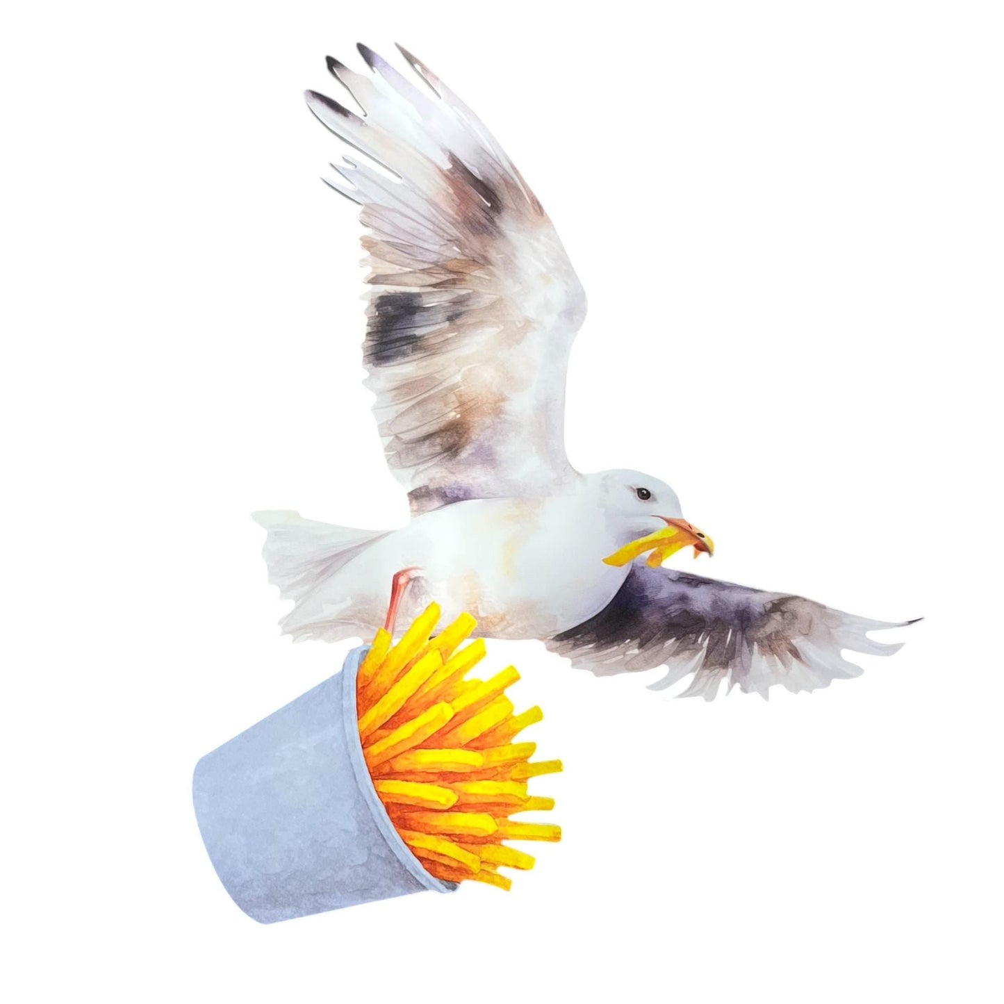 Seagull with French Fries Sign: Outdoor PVC Beach Wall Art, Coastal Decor