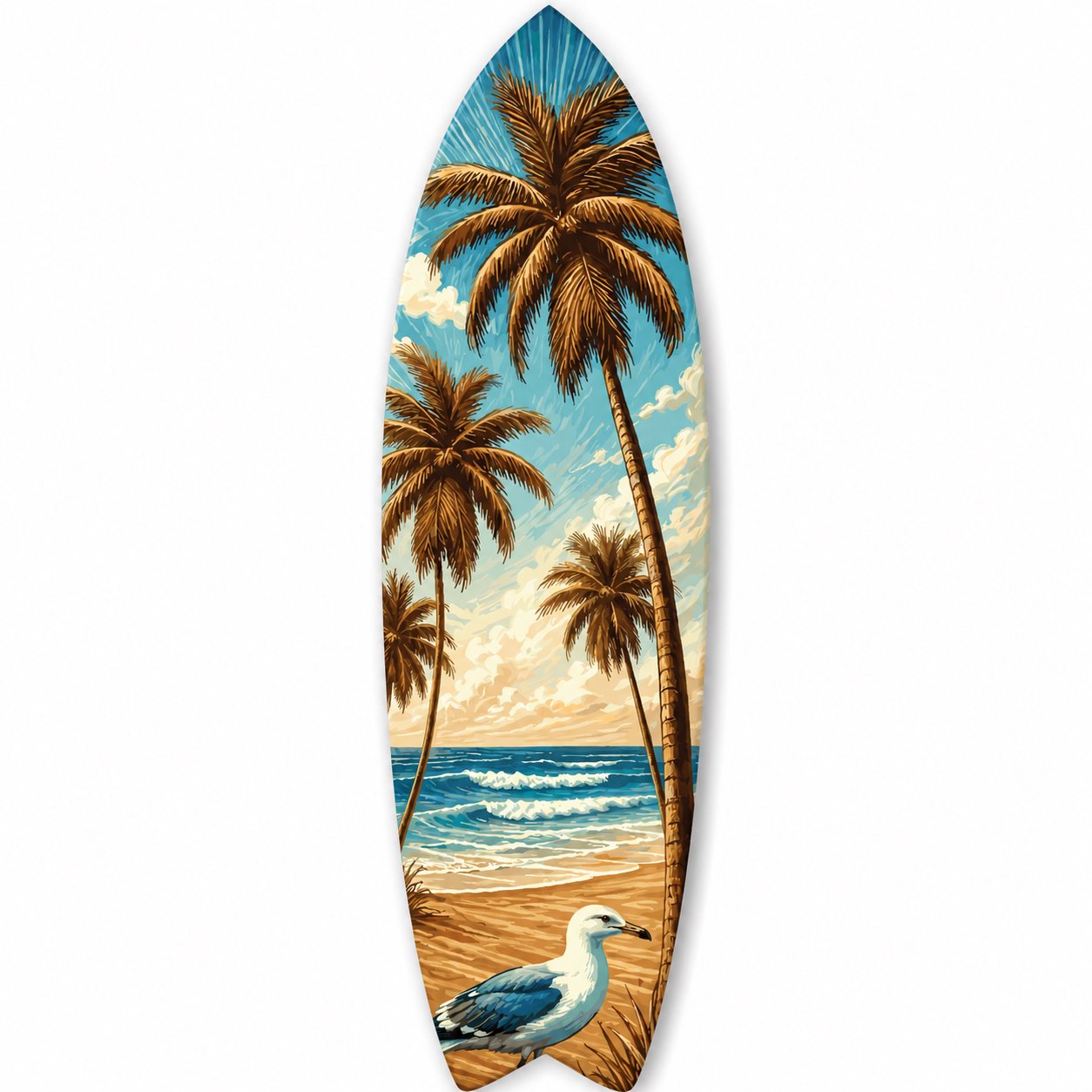 Tropical Beach Surfboard Wall Art | Palm Trees & Waves | Weather-Resistant PVC