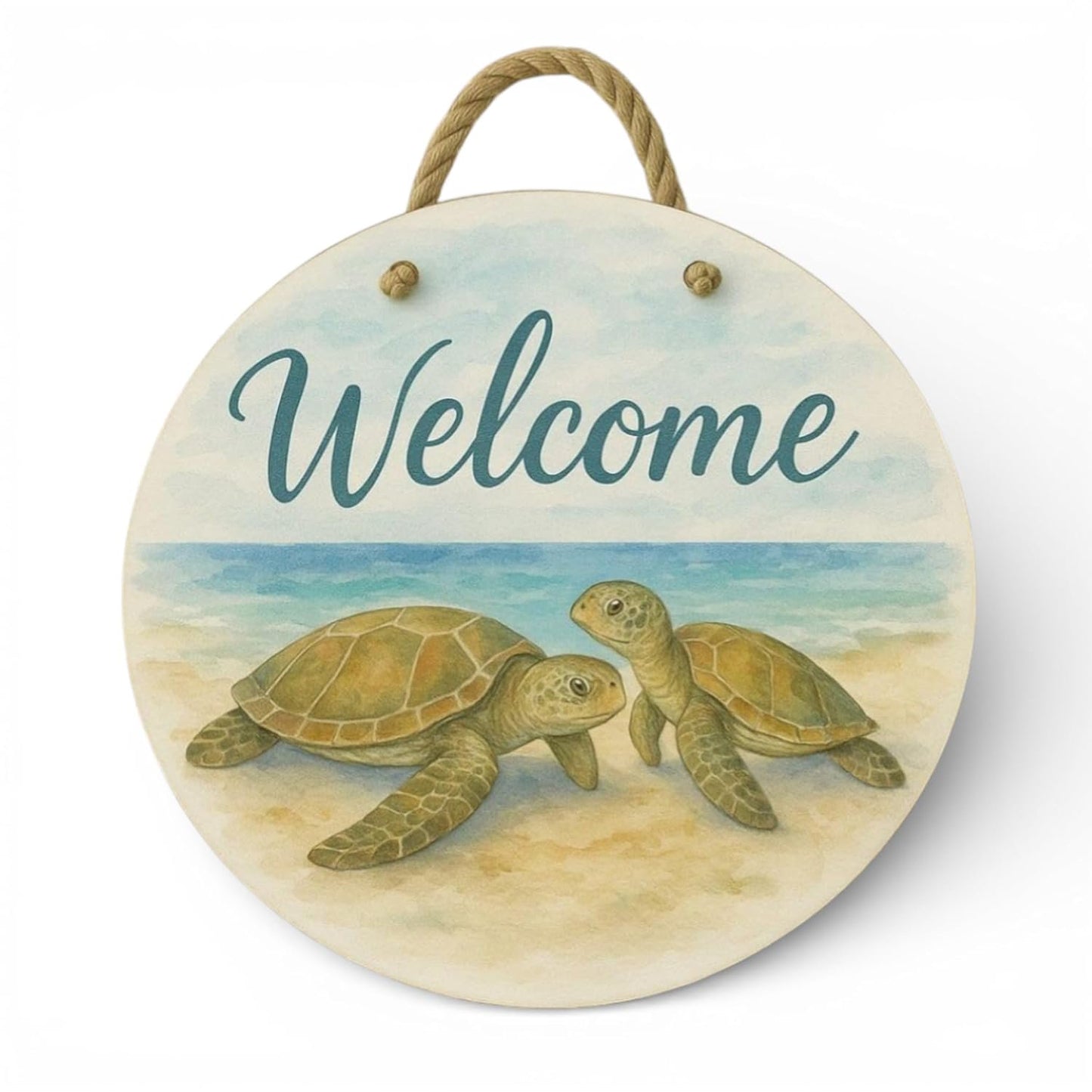 Turtle Front Door Welcome Sign – Nautical Beach Wreath Wall Hanging, Waterproof PVC Outdoor Decor, Coastal Porch Decoration, 16” Round