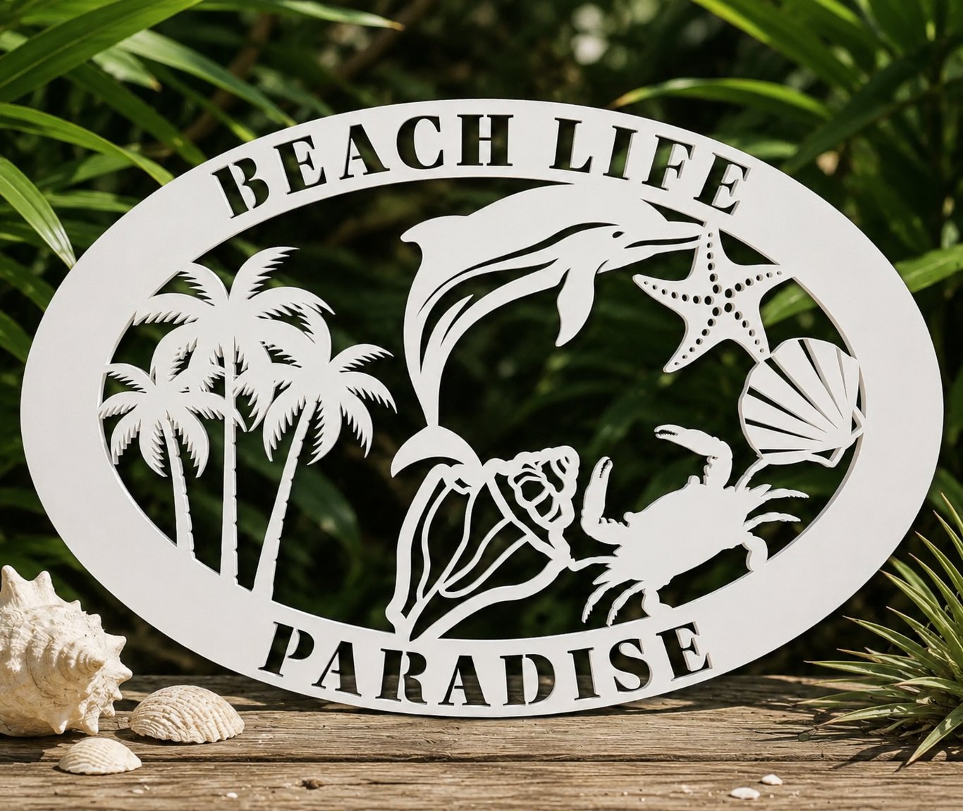 Beach Life Paradise – Coastal Beach House Wall Decor, Tropical Sign for Home, Porch, Fence, Indoor Outdoor Use Weatherproof PVC