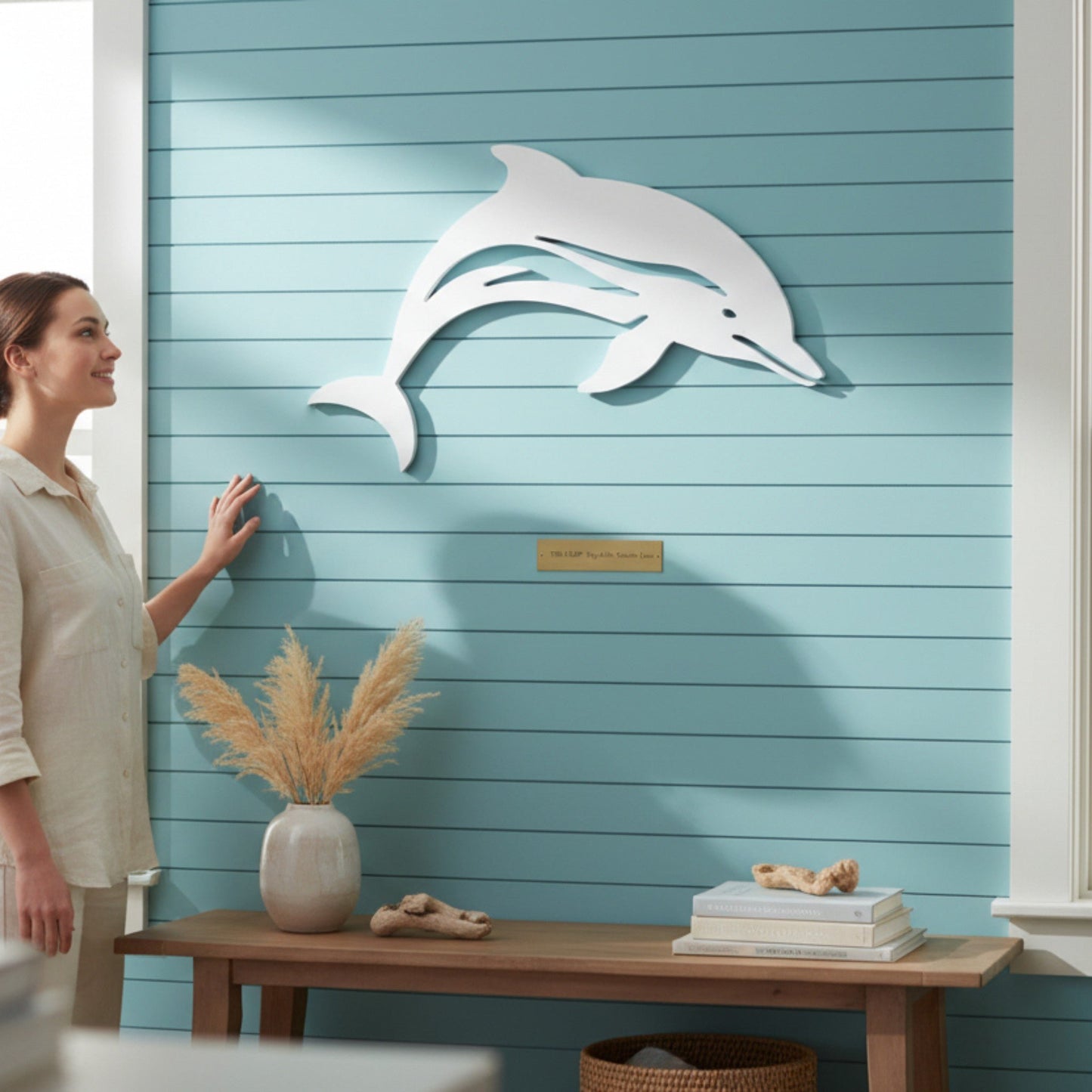 Outdoor Indoor Dolphin Wall Art, Coastal Beach House Decor, PVC