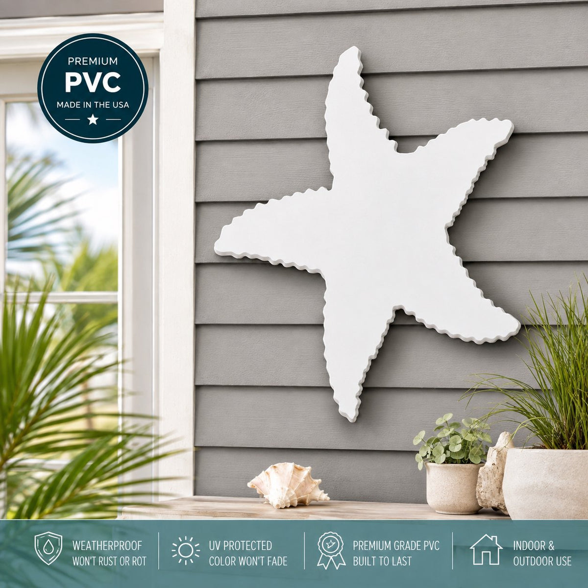 Outdoor Starfish Wall Decor, PVC Starfish Beach House Decoration, Weatherproof Coastal Wall Art for Pool, Shed, Nautical Ocean-Themed Hanging Sign