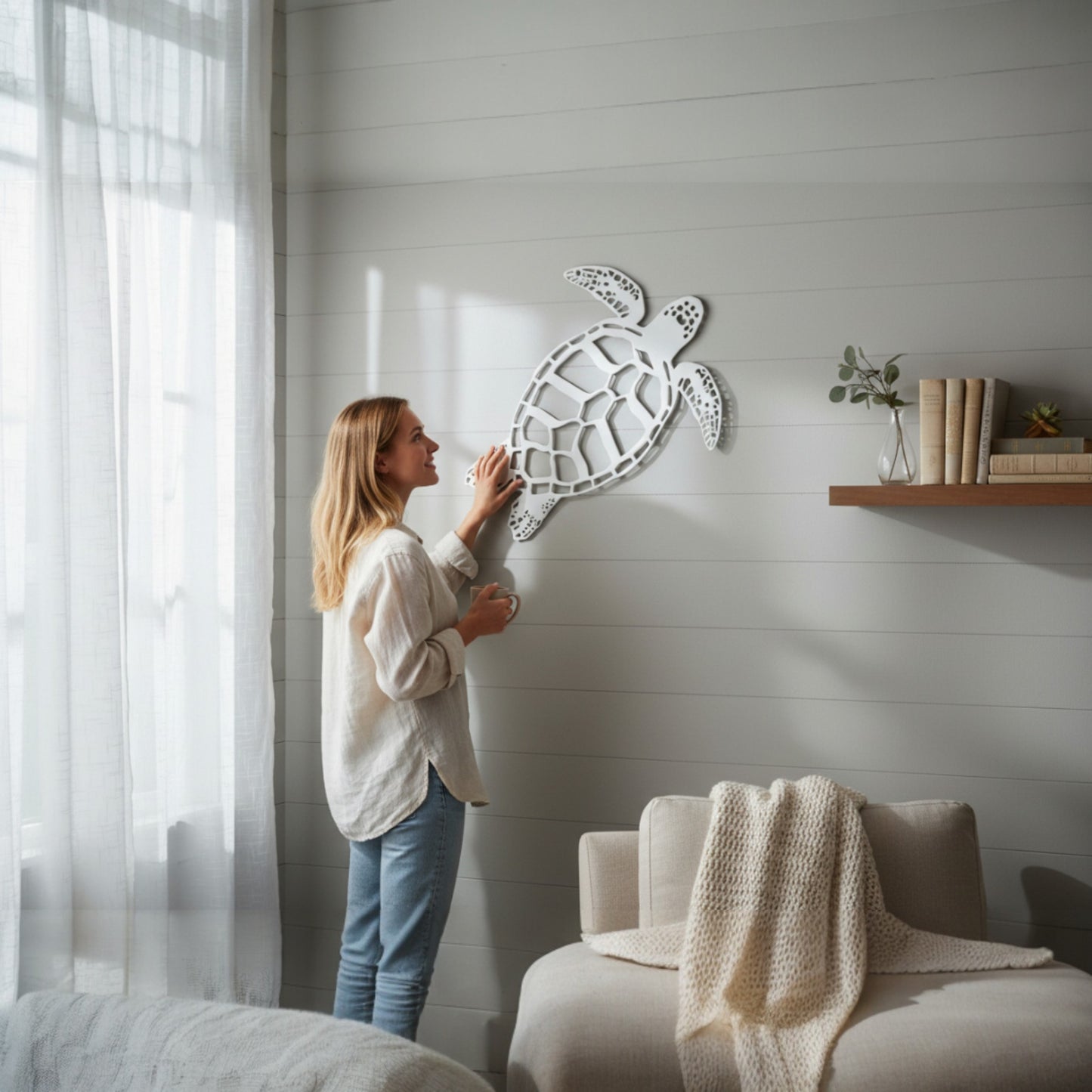 Outdoor Sea Turtle Wall Decor - PVC Turtle Sign for Beach House, Coastal Home, Patio, or Fence - Nautical Ocean-Themed Wall Art