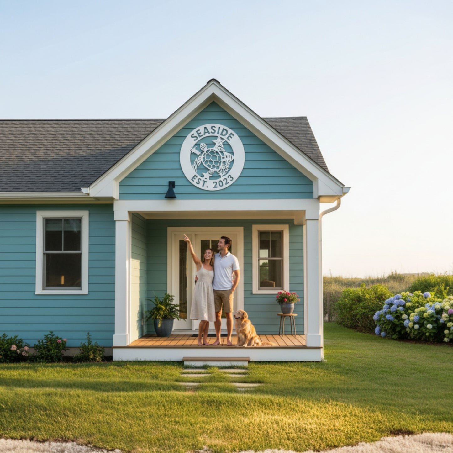 Custom Coastal Turtle Sign | Personalized Beach House Wall Decor | Outdoor PVC Nautical Sign | Ocean Home Exterior Sign | Established Date Plaque