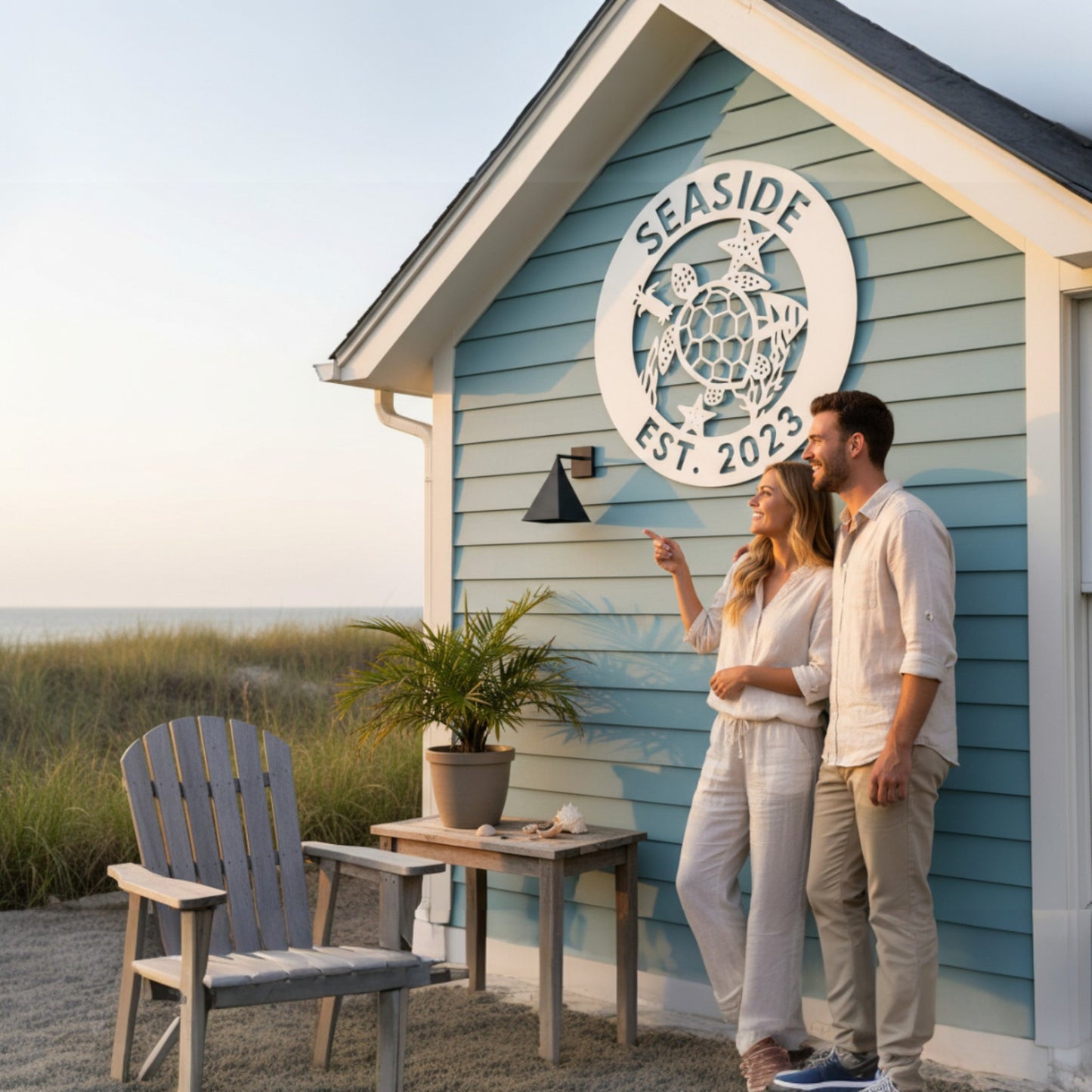 Custom Coastal Turtle Sign | Personalized Beach House Wall Decor | Outdoor PVC Nautical Sign | Ocean Home Exterior Sign | Established Date Plaque