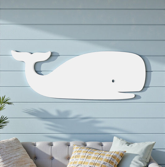 Outdoor Whale Wall Decor – White PVC Beach House Wall Art, Coastal Whale Sign Exterior & Interior – Nautical Ocean Decoration for Pool, Fence, Shed
